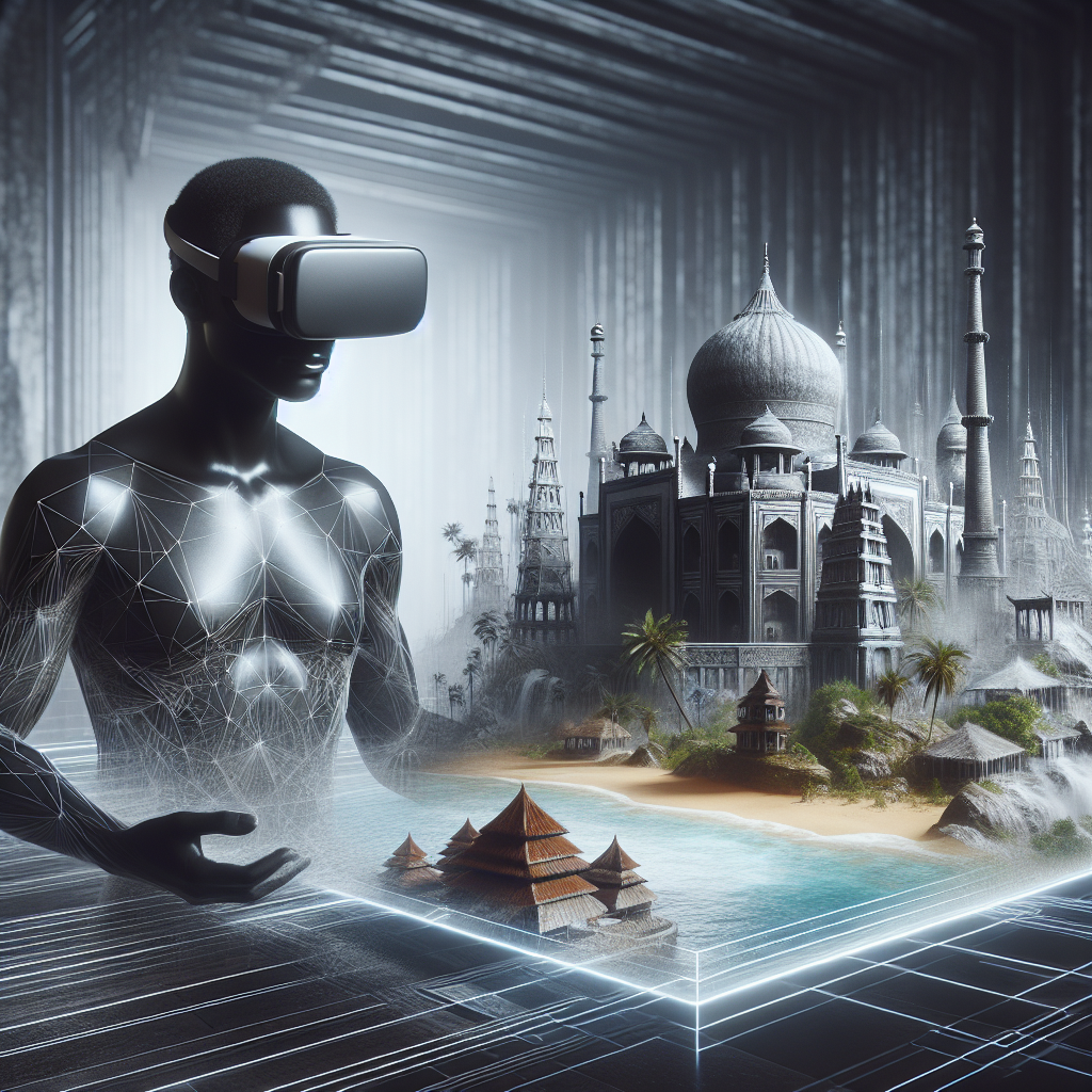 "Pengunjung menggunakan headset realitas virtual untuk menjelajahi destinasi wisata imersif, menggambarkan inovasi teknologi dalam pariwisata di era digital."